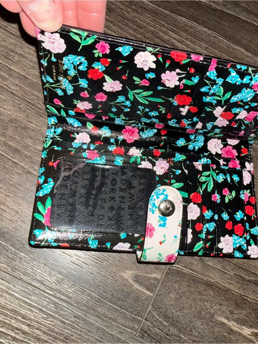 kate spade Cream Floral Snap Wallet with Pink, Blue & Red Blooms